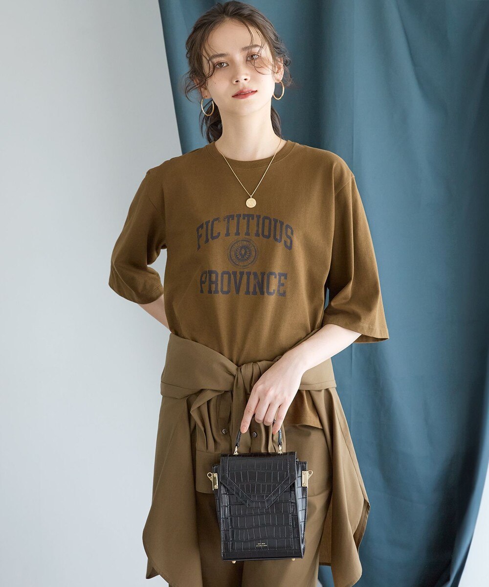 【オンワード】 23区 S（小さいサイズ）>トップス 【SLOW/一部店舗限定】MVSコットン ヴィンテージ風 ロゴTEE カーキ 32 レディース