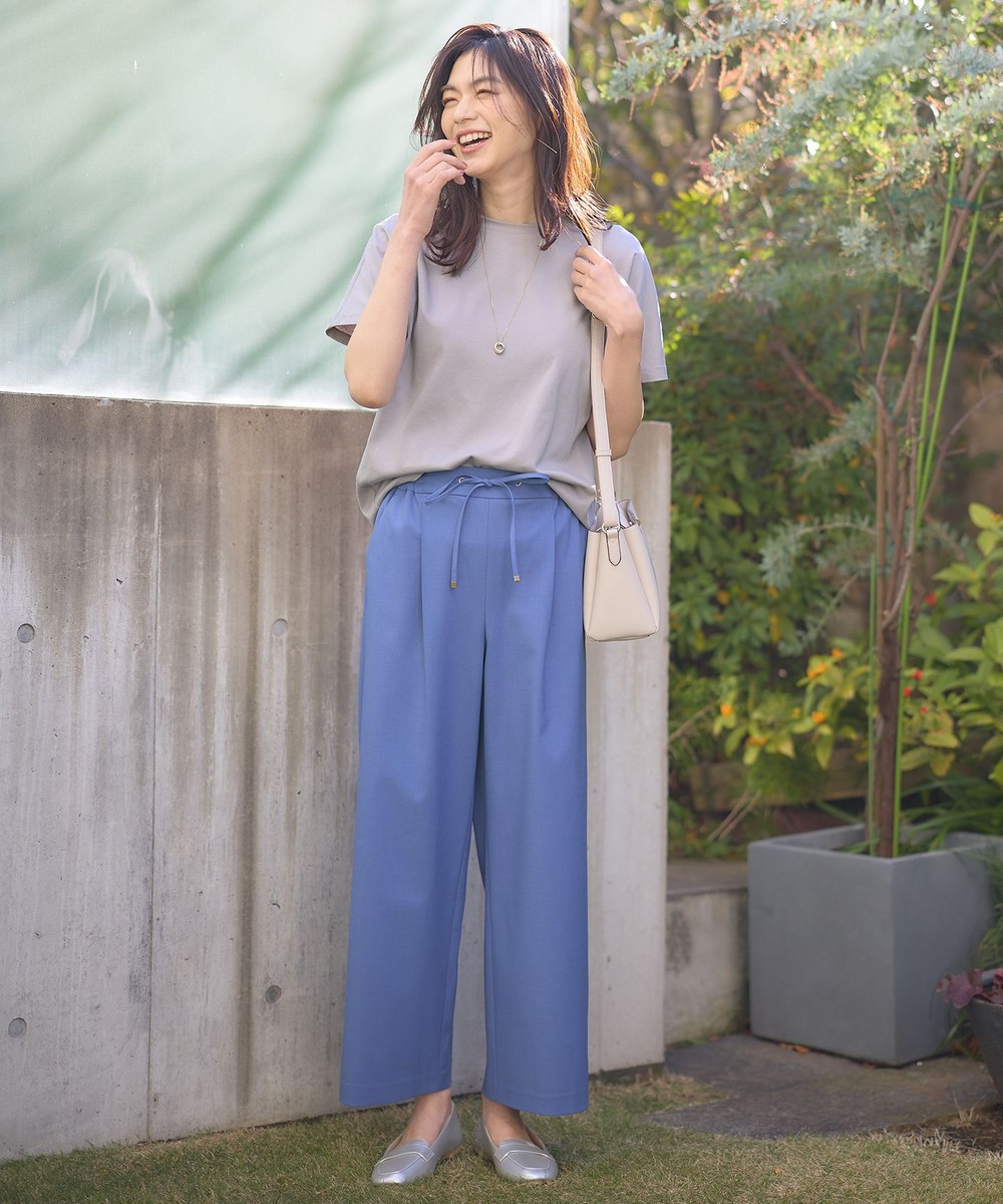 【オンワード】 ANY>パンツ 【洗濯機可/ウエストゴム/ストレッチ/セットアップ可】イージィケアストレッチワイドパンツ ブルー 1 レディース 【オンワード】 ANY>パンツ 【洗濯機可/ウエストゴム/ストレッチ/セットアップ可】イージィケアストレッチワイドパンツ ブルー 1 レディース