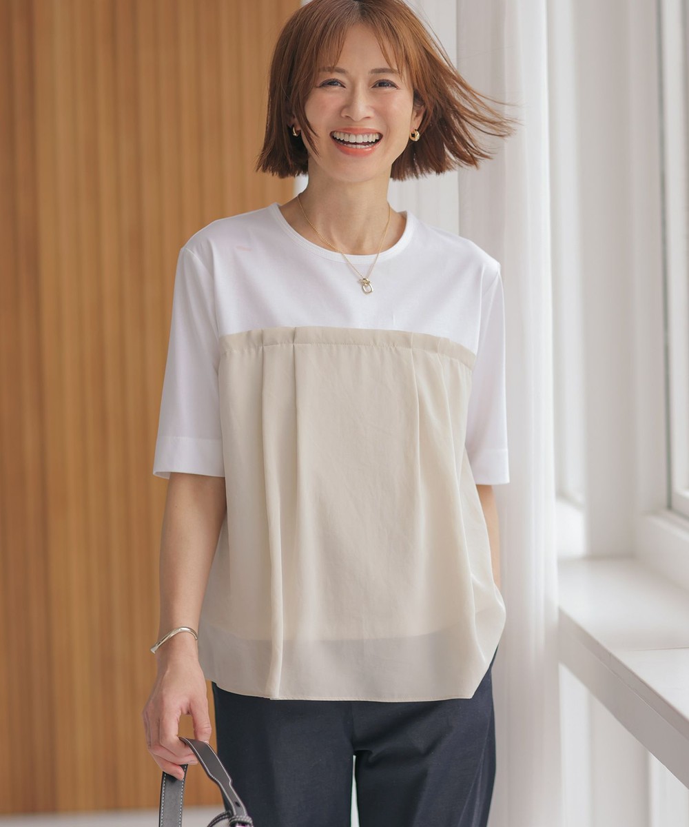 【オンワード】 J.PRESS LADIES>トップス 【洗える】ドッキングジャージー ビスチェライク プルオーバー オフ×ベージュ L レディース 【オンワード】 J.PRESS LADIES>トップス 【洗える】ドッキングジャージー ビスチェライク プルオーバー オフ×ベージュ L レディース