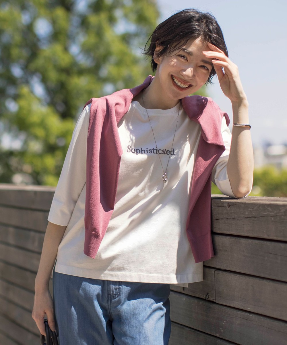 【オンワード】 J.PRESS LADIES L（大きいサイズ）>トップス ロゴTシャツ ホワイト T13 レディース