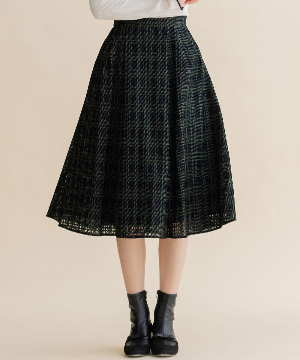 【オンワード】 TOCCA>スカート 【TOCCA LAVENDER】Checkerd Flocky Lace Skirt スカート ネイビー 0 レディース 【送料無料】