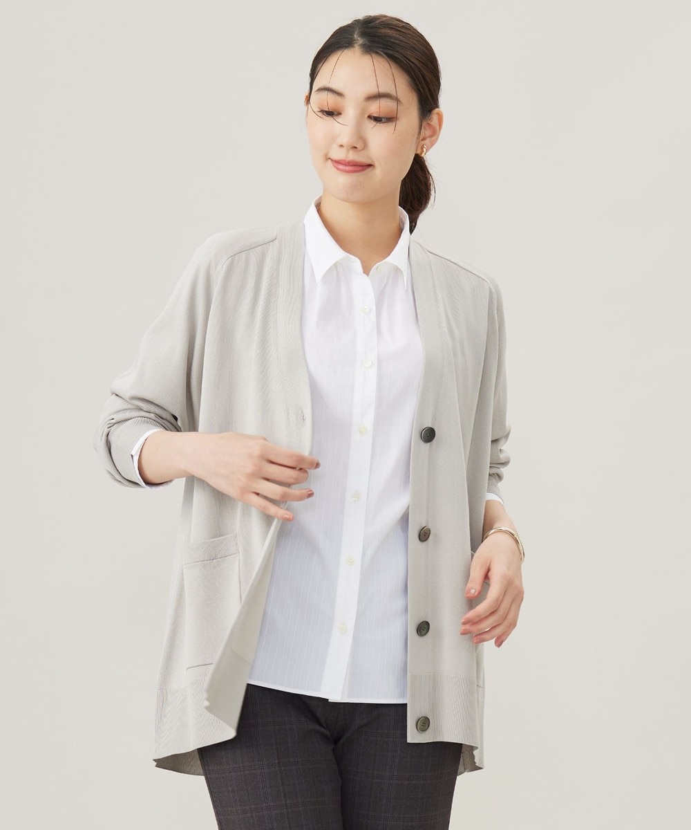 【オンワード】 J.PRESS LADIES>トップス 【洗える】SILKY RAYON STRETCH Vネック カーディガン グレージュ F レディース