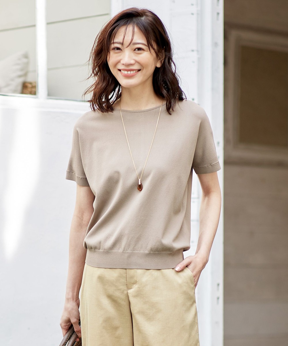 【オンワード】 J.PRESS LADIES>トップス 【洗える】レーヨンストレッチバックボタン ニット ブラウン L レディース 【送料無料】