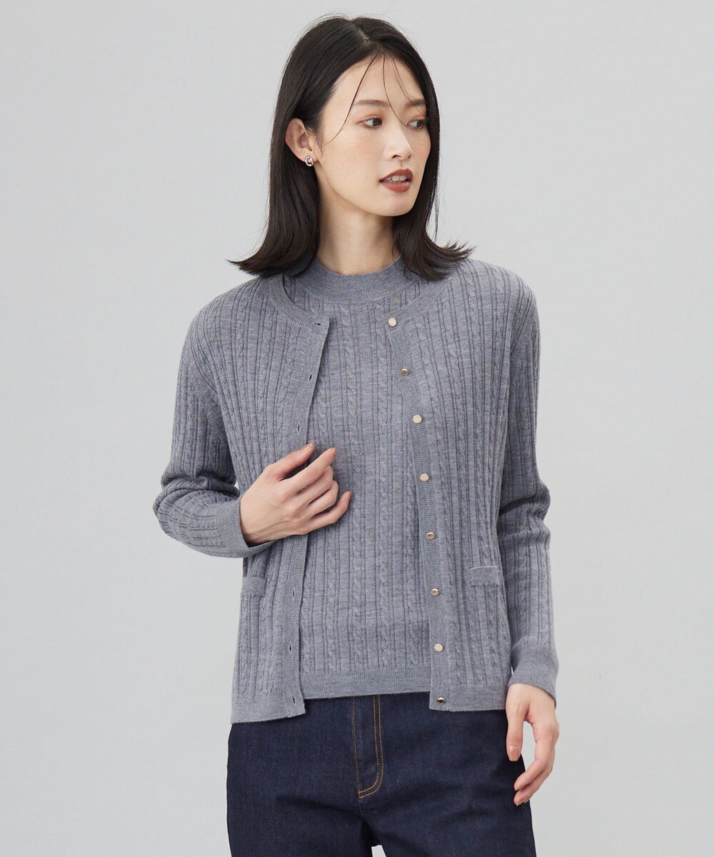 【オンワード】 J.PRESS LADIES L（大きいサイズ）>トップス 【洗える】KNIT BASIC クルーネック カーディガン トップグレー T15 レディース