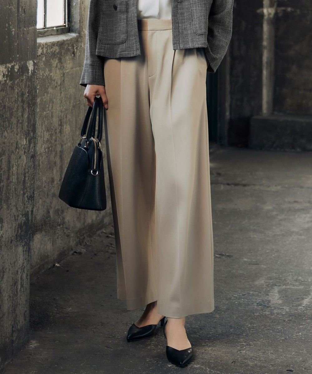 【オンワード】 自由区>パンツ 【洗える】ライトフィールジャージータックワイド パンツ ベージュ 40 レディース 【オンワード】 自由区>パンツ 【洗える】ライトフィールジャージータックワイド パンツ ベージュ 40 レディース