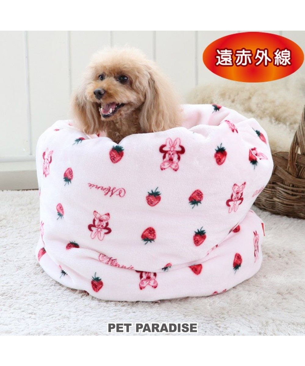 PET PARADISE>ペットグッズ 犬 ベッド 遠赤外線 ディズニー ミニーマウス 筒型 寝袋 カドラー (42×70cm) 苺柄 ピンク（淡） 未登録 【送料無料】