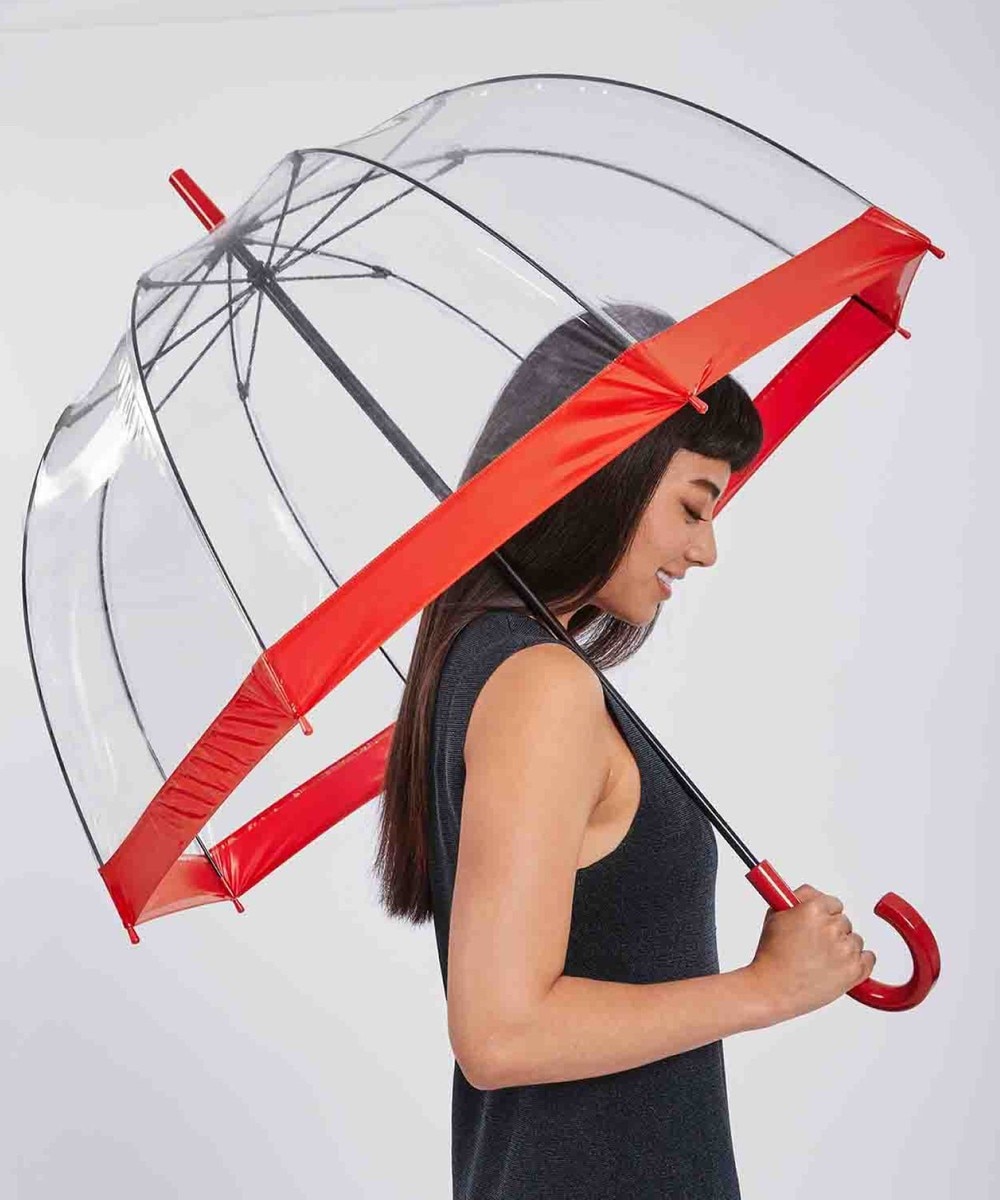 MOONBAT>ファッション雑貨 【雨傘】フルトン (FULTON) Birdcage ワンポイントロゴ 長傘 透明傘 レッド F レディース 【送料無料】