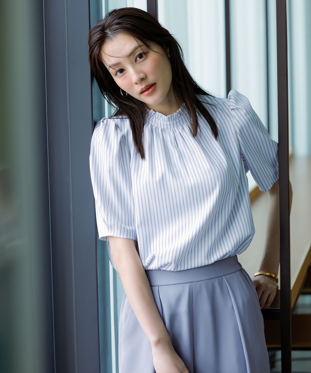 【オンワード】 ANY SIS>トップス 【洗える】フリルネックスタンド ブラウス ブルーストライプ 2 レディース 【オンワード】 ANY SIS>トップス 【洗える】フリルネックスタンド ブラウス ブルーストライプ 2 レディース