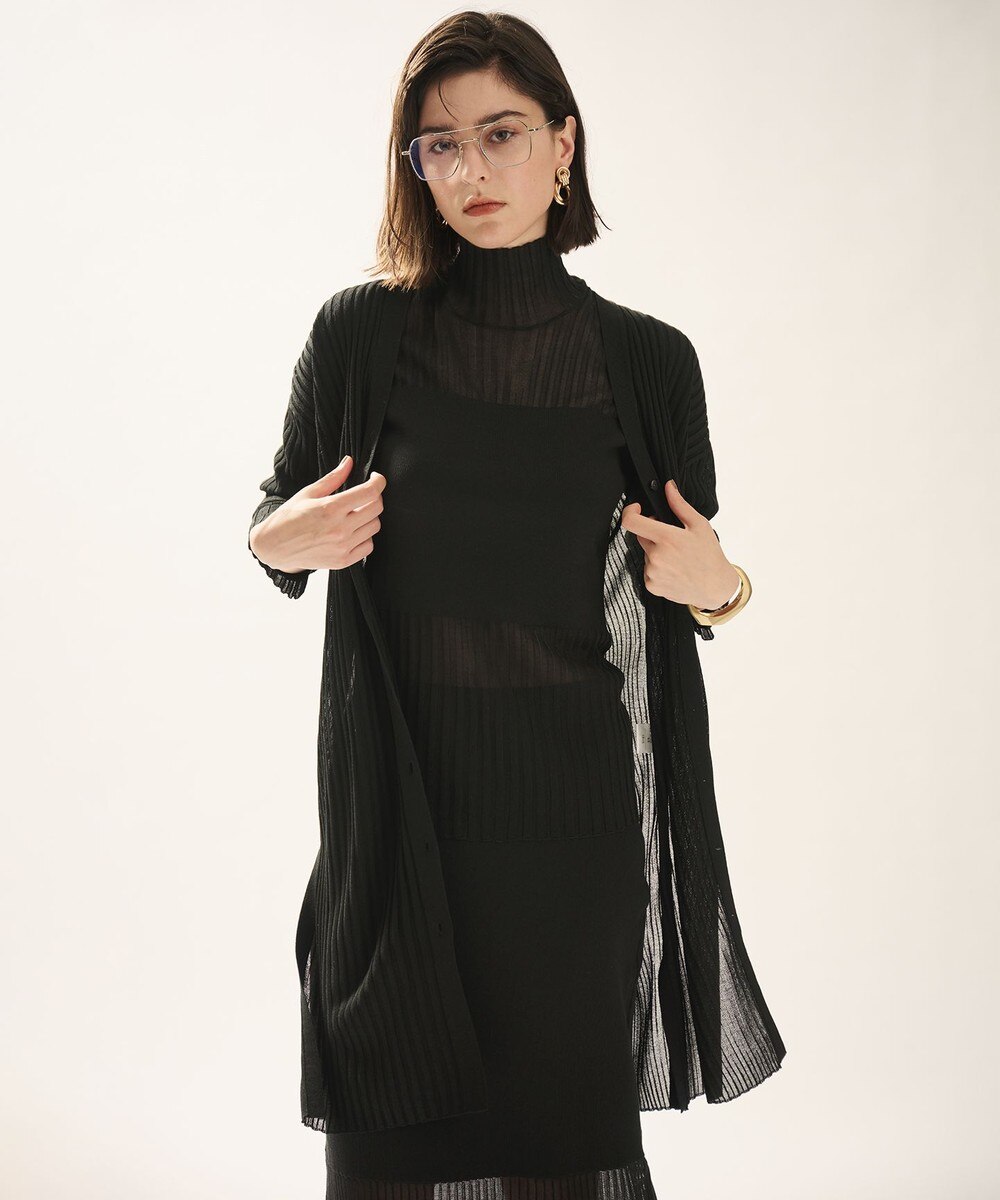 【オンワード】 uncrave>トップス 【手洗い可】シアーニット リブロングカーディガン ブラック F レディース