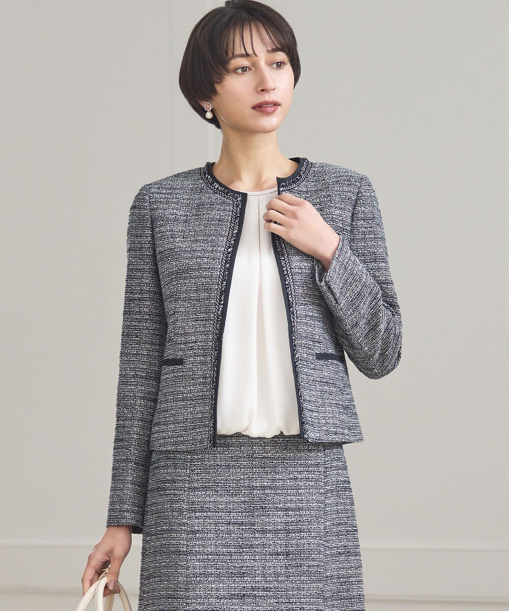 【オンワード】 23区>ジャケット/アウター 【先行予約/セットアップ対応】ライトシャインツイード ノーカラージャケット ブラックミックス 38 レディース