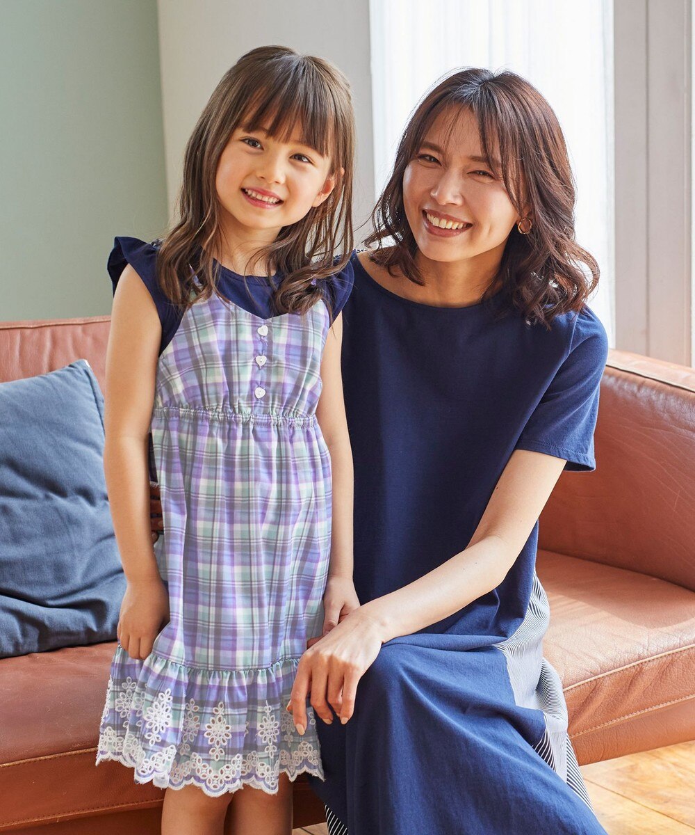 注目の商品 30 Off オンワード Any Fam Kids ワンピース チェックドッキング ワンピース ライラック 1 キッズ かいこみ