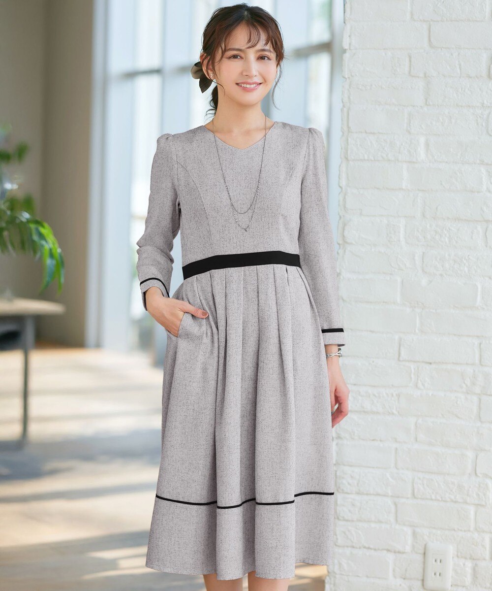 【洗える】配色パイピングフレアワンピース