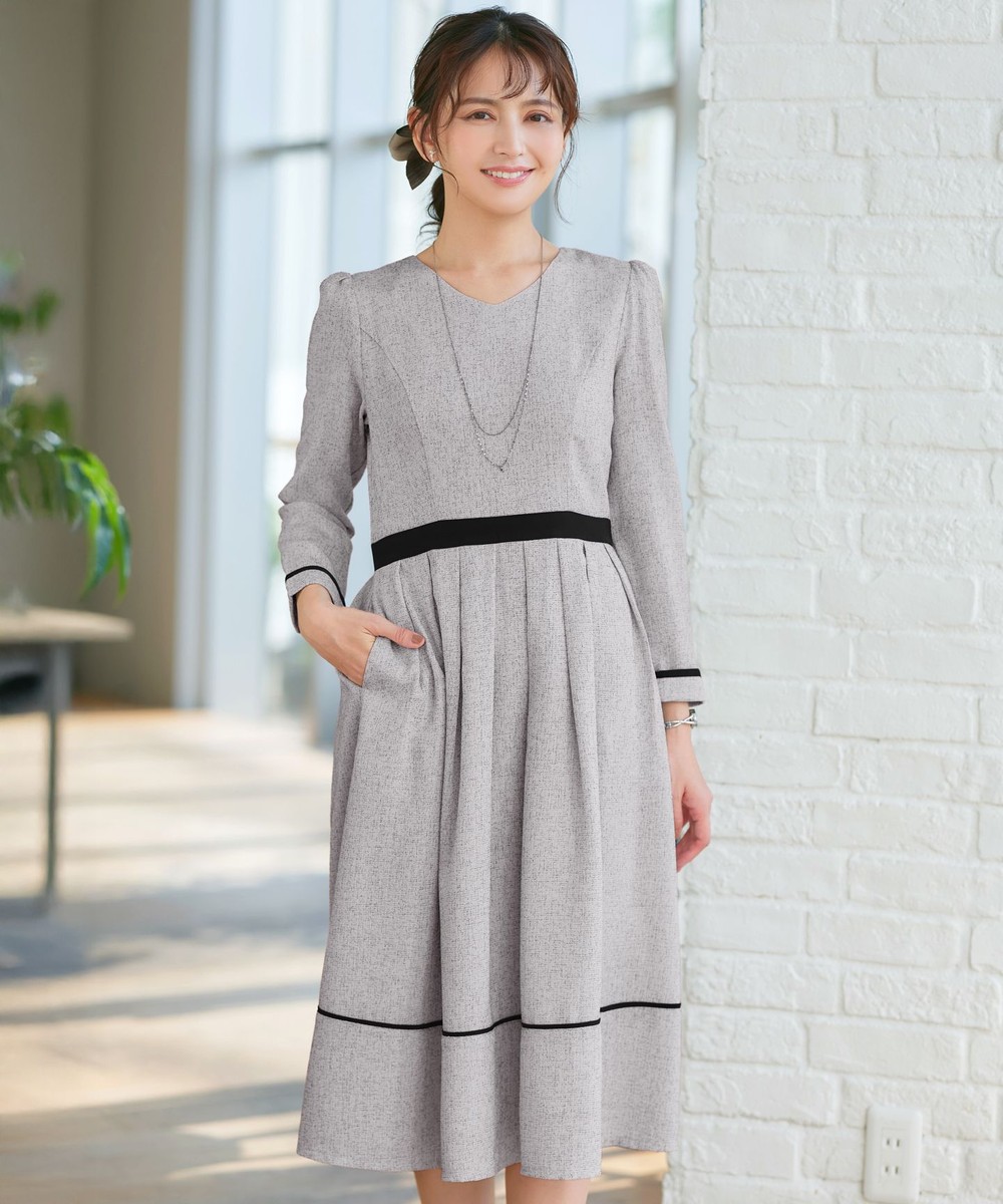 【洗える】配色パイピングフレアワンピース