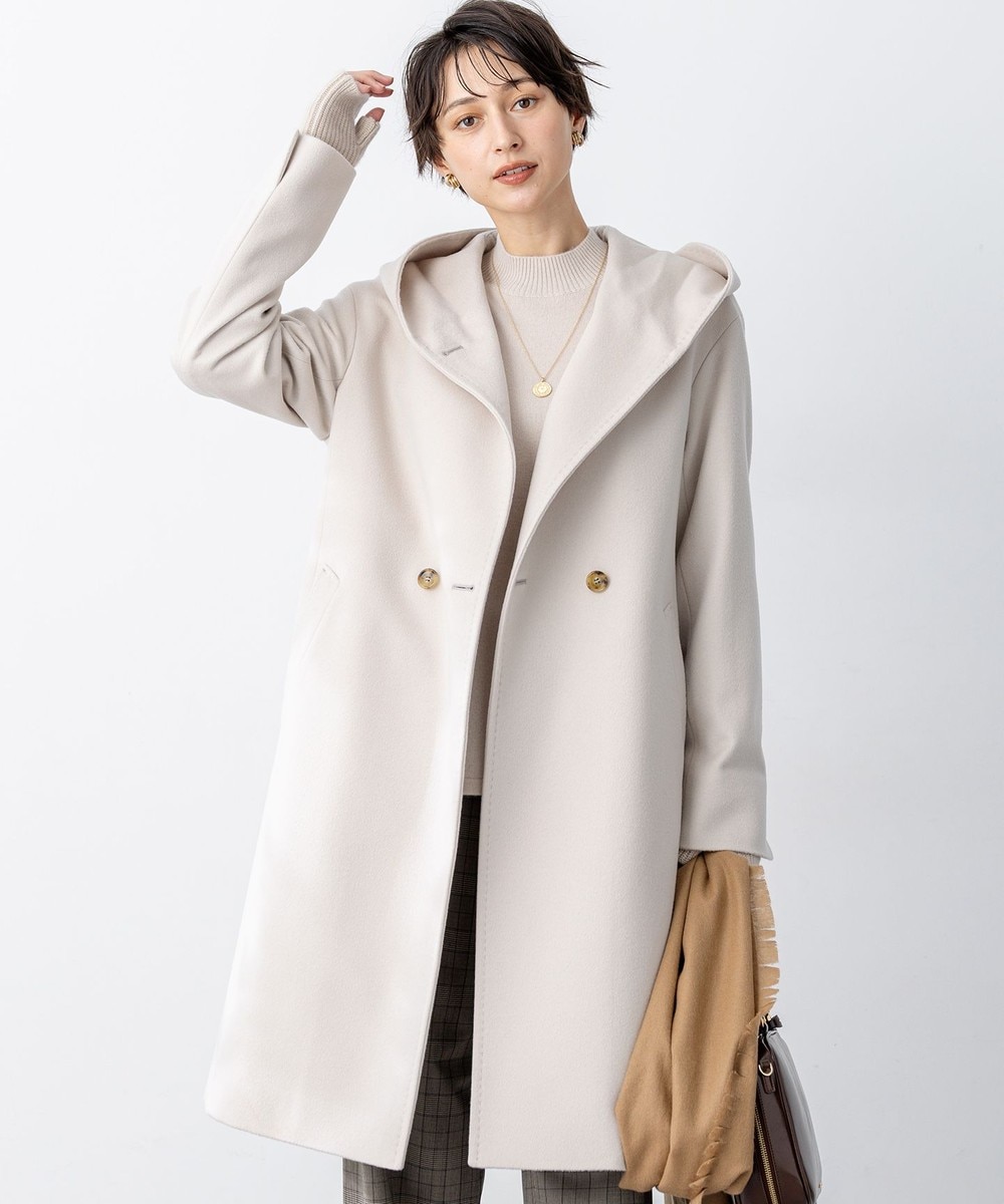 【オンワード】 23区>ジャケット/アウター ウールカシミヤビーバー フーデット コート ベージュ 40 レディース