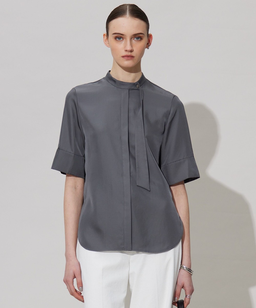 【オンワード】 ICB>トップス 【接触冷感・速乾・洗える】シルキーツイル デザインブラウス チャコールグレー 2 レディース 【オンワード】 ICB>トップス 【接触冷感・速乾・洗える】シルキーツイル デザインブラウス チャコールグレー 2 レディース