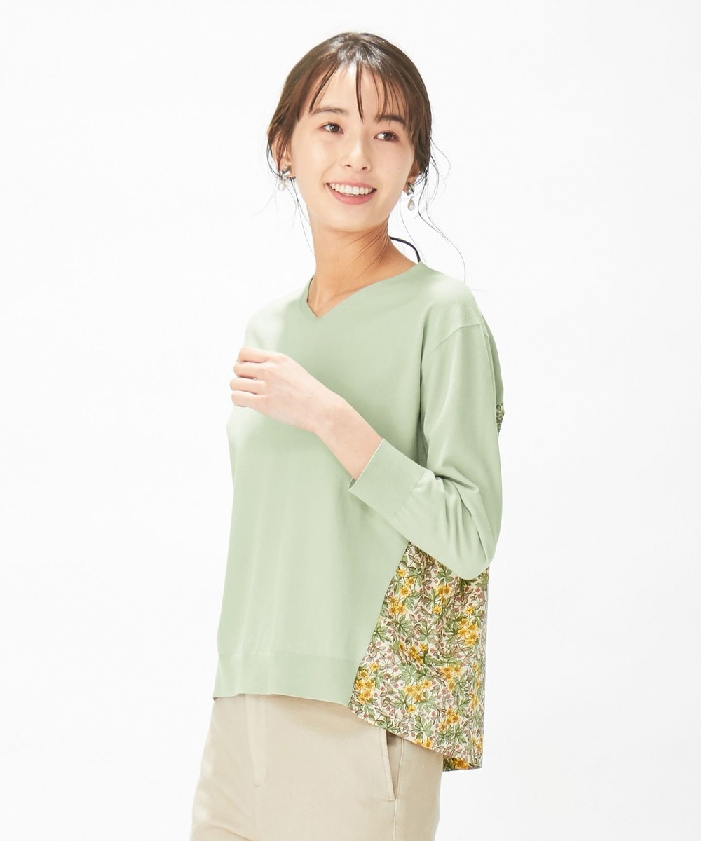 【オンワード】 J.PRESS LADIES>トップス 【洗える】布帛ドッキング ニット ライトグリーン M レディース 【送料無料】