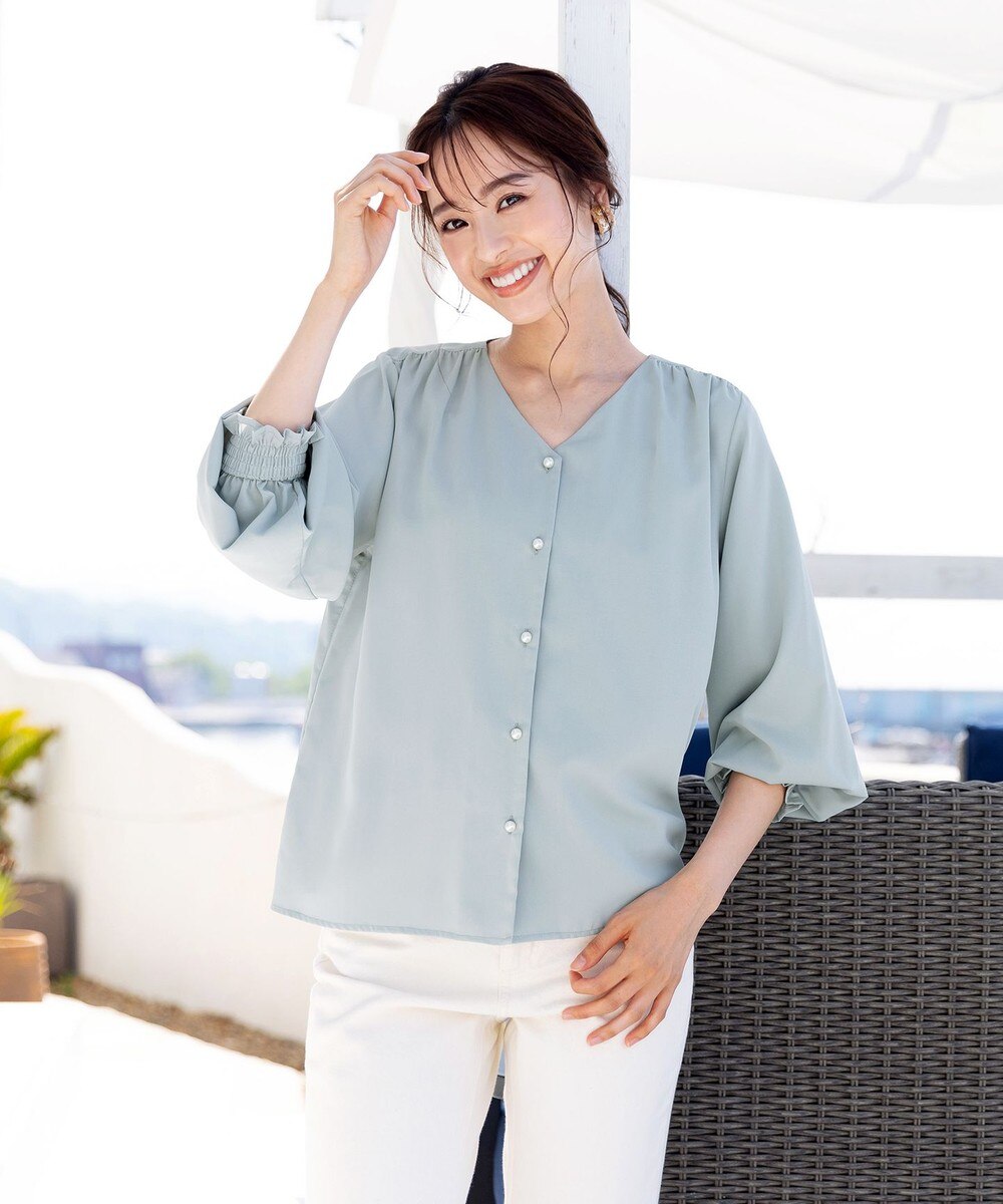【洗える】大人上品なパールボタン開きブラウス