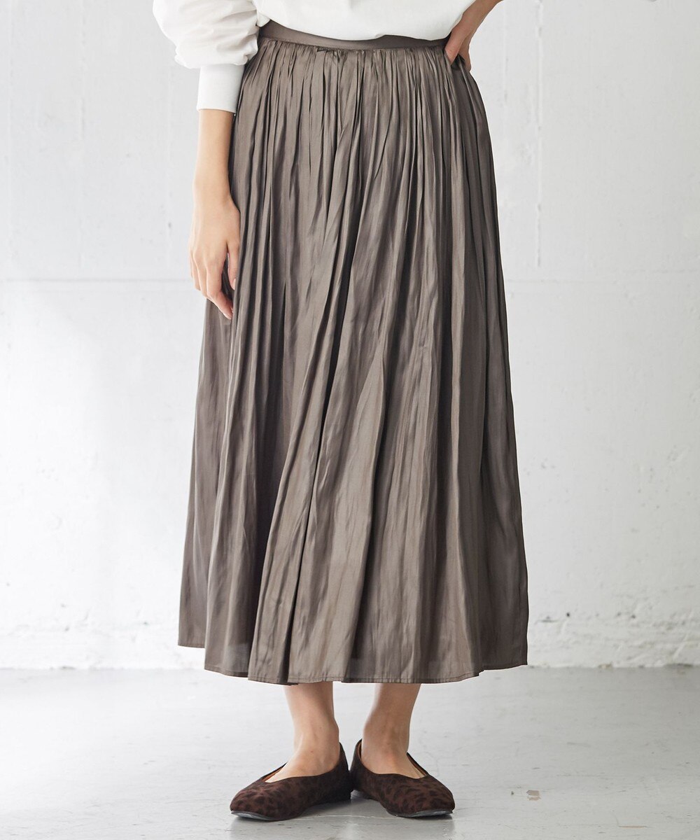 【オンワード】 any FAM L>スカート 【洗える】グロッシーギャザー スカート チャコール 4 レディース 【送料無料】