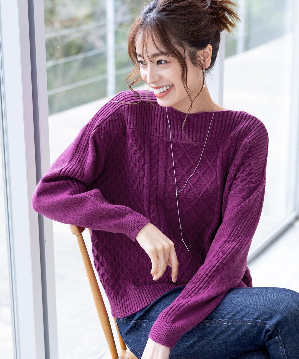 【洗える】ケーブル編みドルマンニットトップス