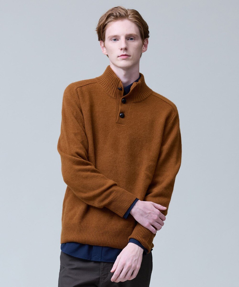 【オンワード】 J.PRESS MEN>トップス 【カシミア100%使用】ハーフプラケットリブモックネック ニット ブラウン M メンズ