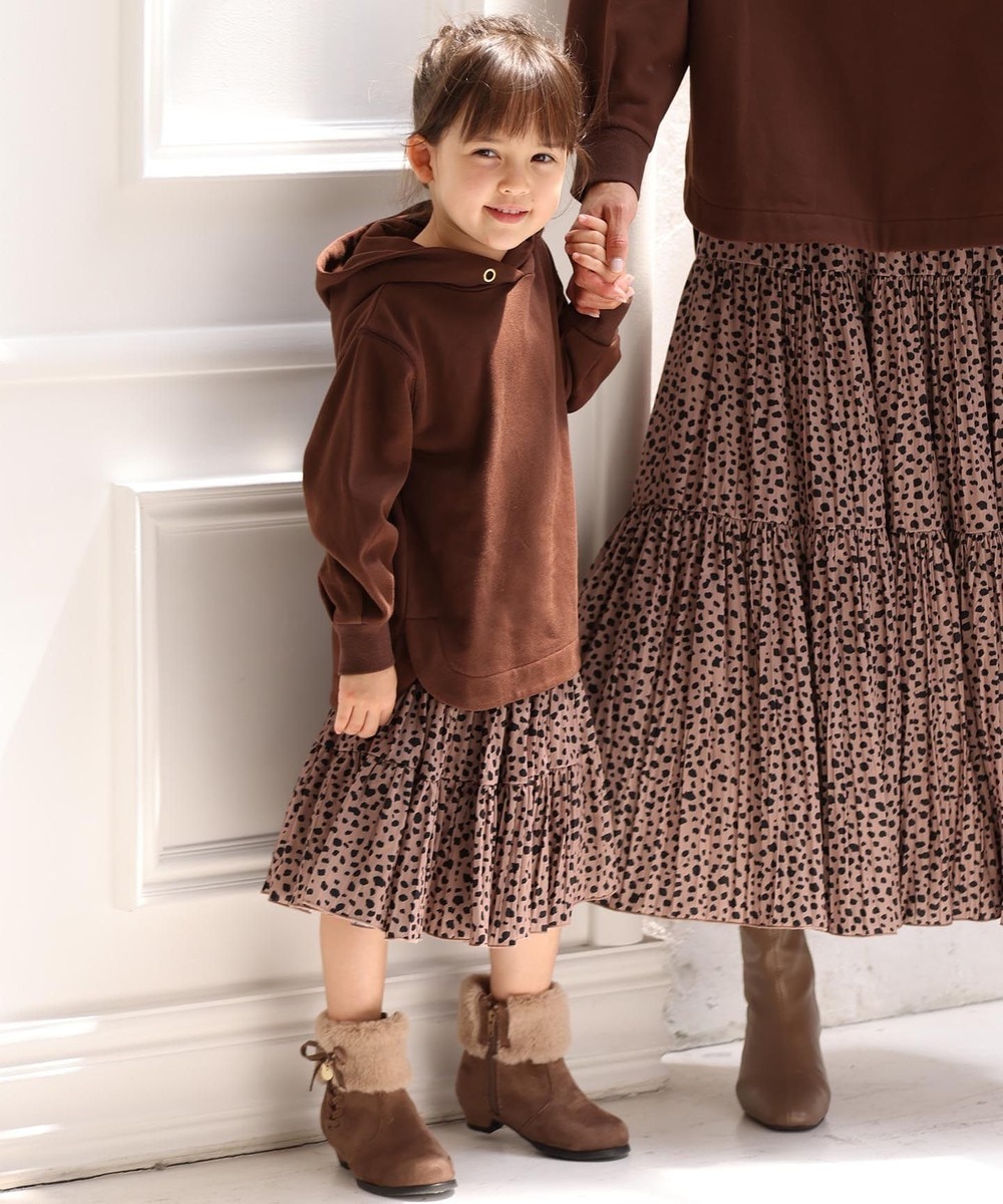 【オンワード】 any FAM KIDS>ワンピース 裏毛パーカー レオパード柄スカート セット ブラウン×キャメル L(140-150cm) キッズ 【送料無料】