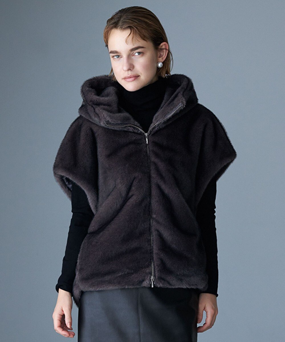 【オンワード】 ICB>ジャケット/アウター 【洗える】ミンクライクファー フーディジレ コート チャコール 0 レディース 【オンワード】 ICB>ジャケット/アウター 【洗える】ミンクライクファー フーディジレ コート チャコール 0 レディース