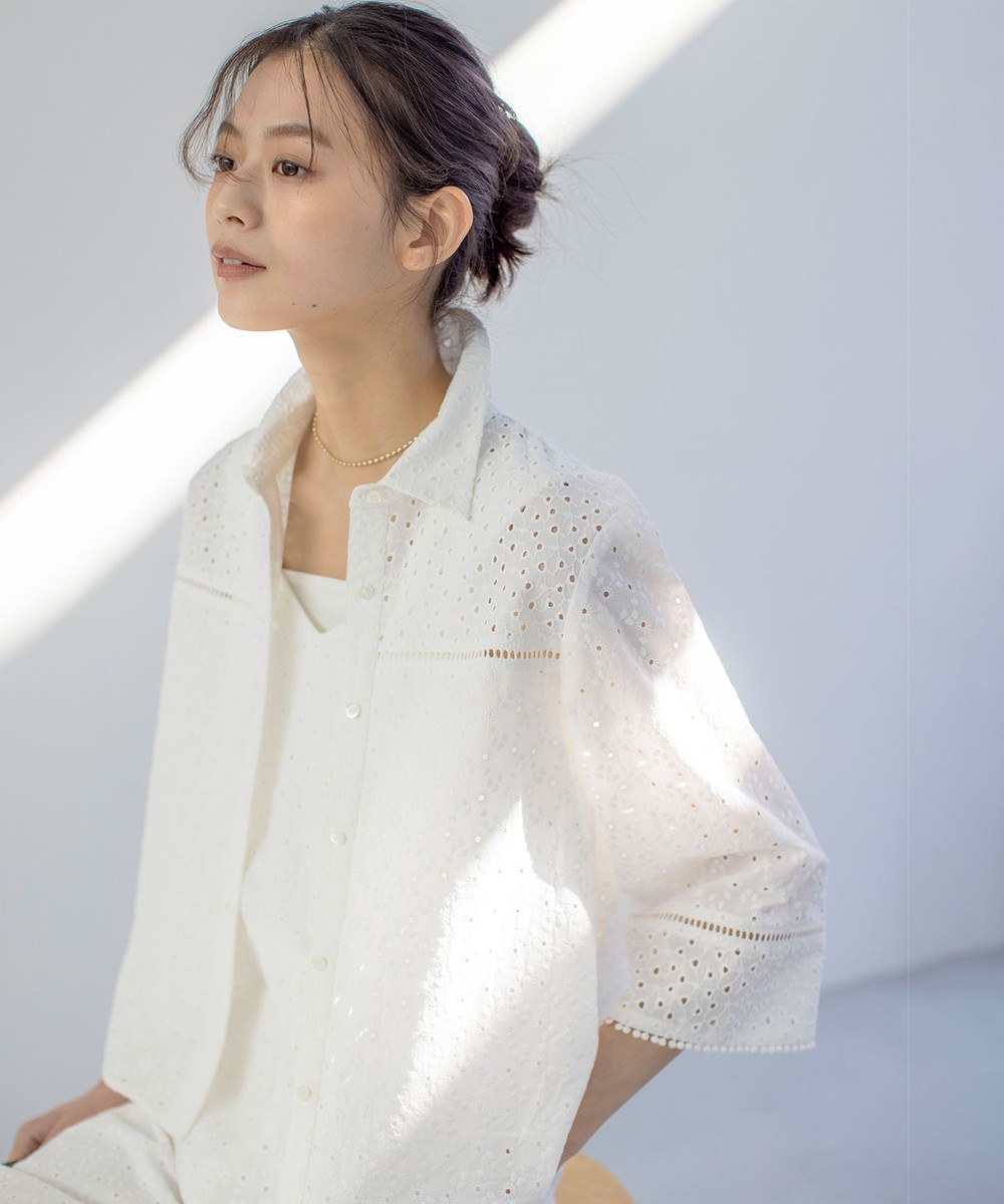 【オンワード】 組曲 L(大きいサイズ)>トップス エンブロイダリーレース襟付 ブラウス アイボリー 6 レディース 【オンワード】 組曲 L(大きいサイズ)>トップス エンブロイダリーレース襟付 ブラウス アイボリー 6 レディース