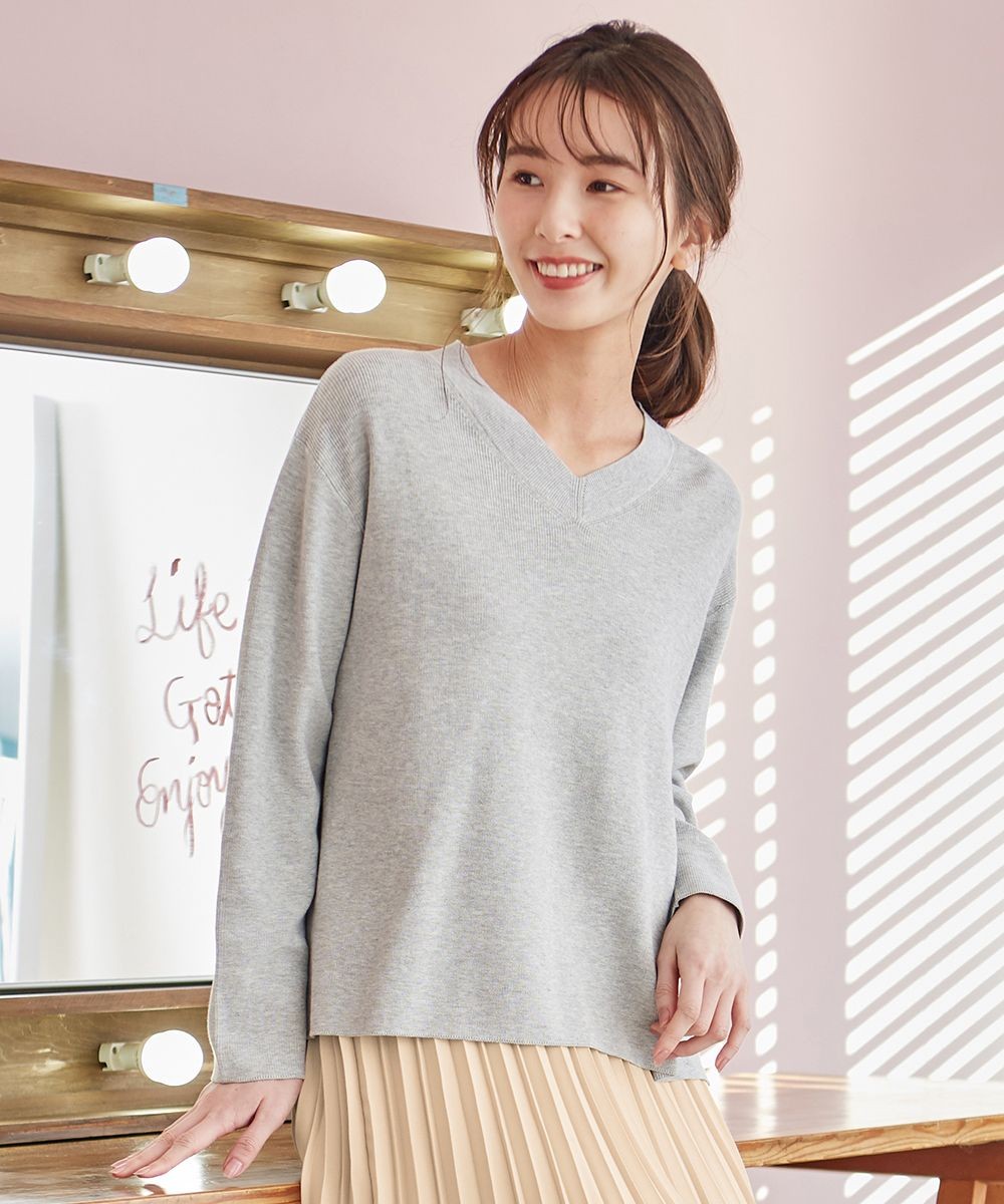 【オンワード】 J.PRESS LADIES L>トップス 【洗える】オーガニックコットンプルオーバー ニット ライトグレー T15 レディース 【送料無料】