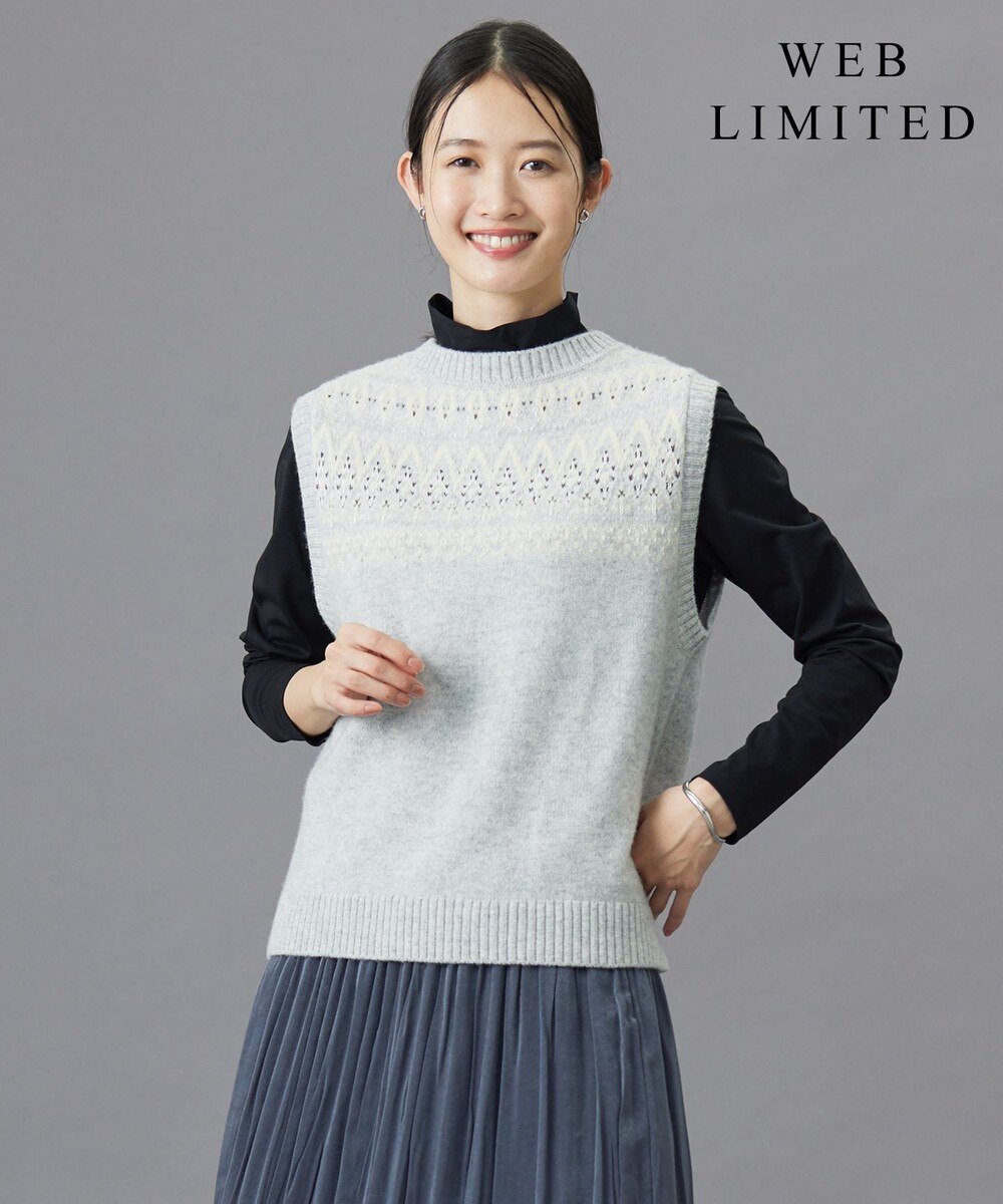 【オンワード】 J.PRESS LADIES>トップス 【WEB限定・洗える】FAIR ISLE ニットベスト 【WEB限定】グレー M レディース