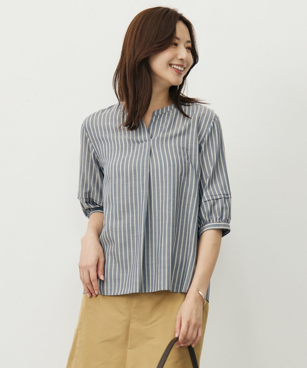 【オンワード】 J.PRESS LADIES L(大きいサイズ)>トップス 【洗える】ウォッシャブルキュプラツイル キーネック ブラウス ネイビー×ホワイト T13 レディース 【オンワード】 J.PRESS LADIES L(大きいサイズ)>トップス 【洗える】ウォッシャブルキュプラツイル キーネック ブラウス ネイビー×ホワイト T13 レディース