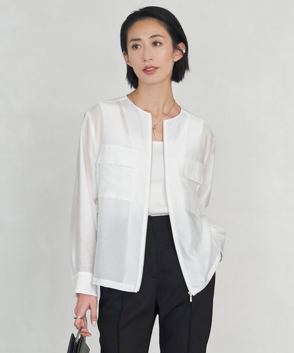 【オンワード】 ICB>ジャケット/アウター 【洗える】リヨセルナイロンワッシャー ノーカラーブルゾン オフホワイト 4 レディース 【オンワード】 ICB>ジャケット/アウター 【洗える】リヨセルナイロンワッシャー ノーカラーブルゾン オフホワイト 4 レディース