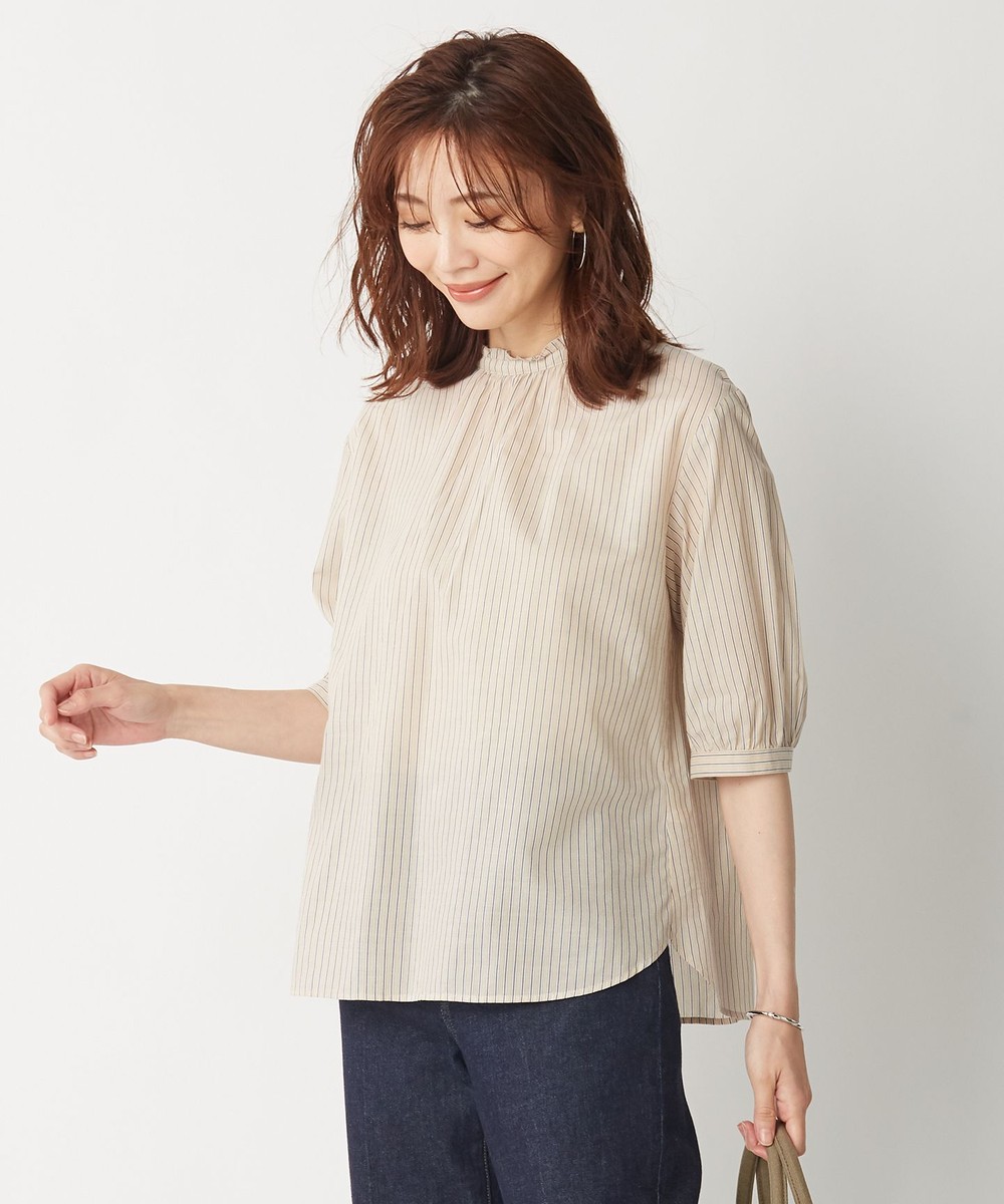 【オンワード】 J.PRESS LADIES>トップス 【洗える】コットンキュプラ ウォッシャブルストライプ ブラウス ネイビー 9 レディース 【送料無料】