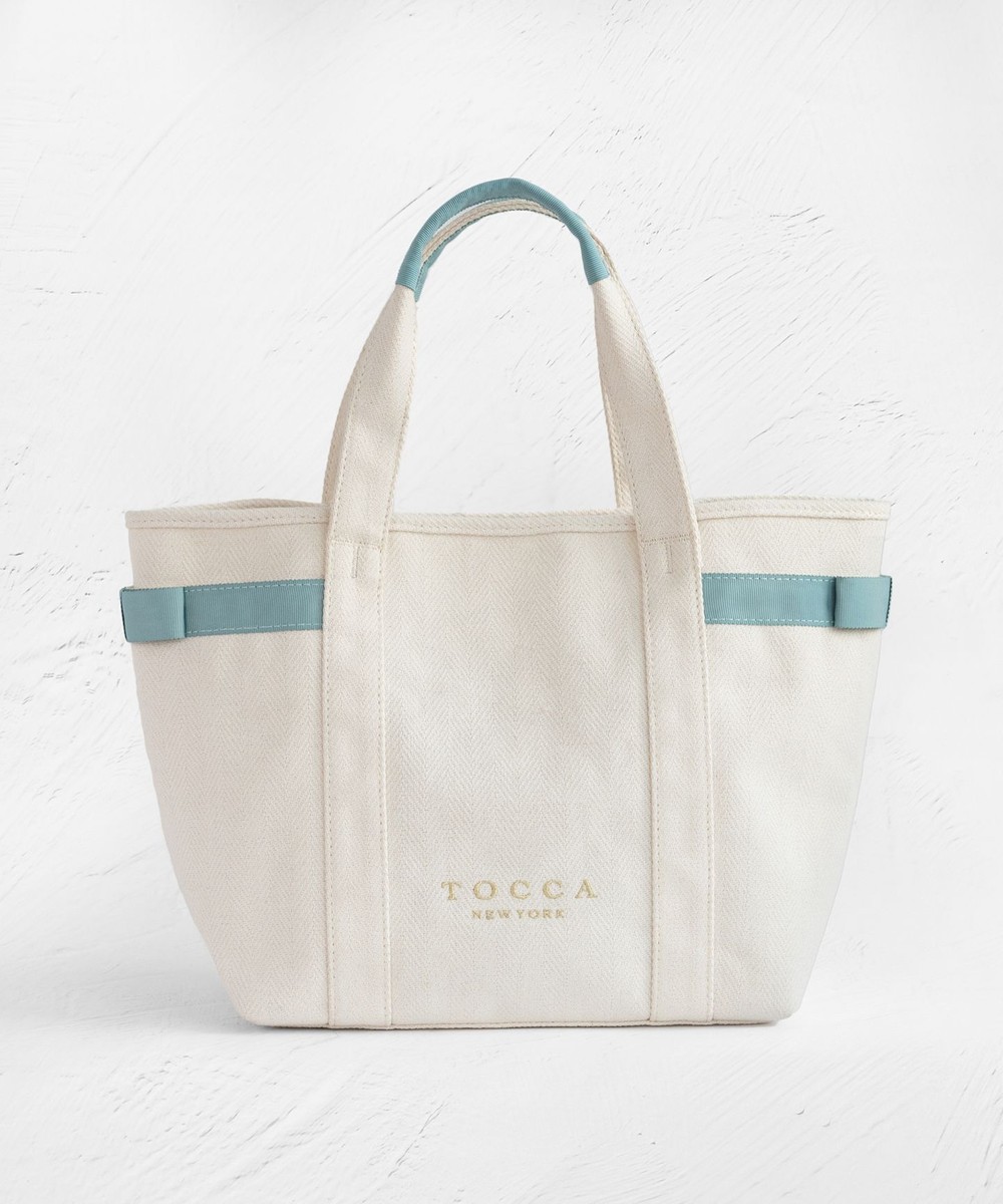 【オンワード】 TOCCA>バッグ 【A4サイズ対応】SIDE RIBBON CANVASTOTE トートバッグ オフ×ブルー F レディース 【オンワード】 TOCCA>バッグ 【A4サイズ対応】SIDE RIBBON CANVASTOTE トートバッグ オフ×ブルー F レディース