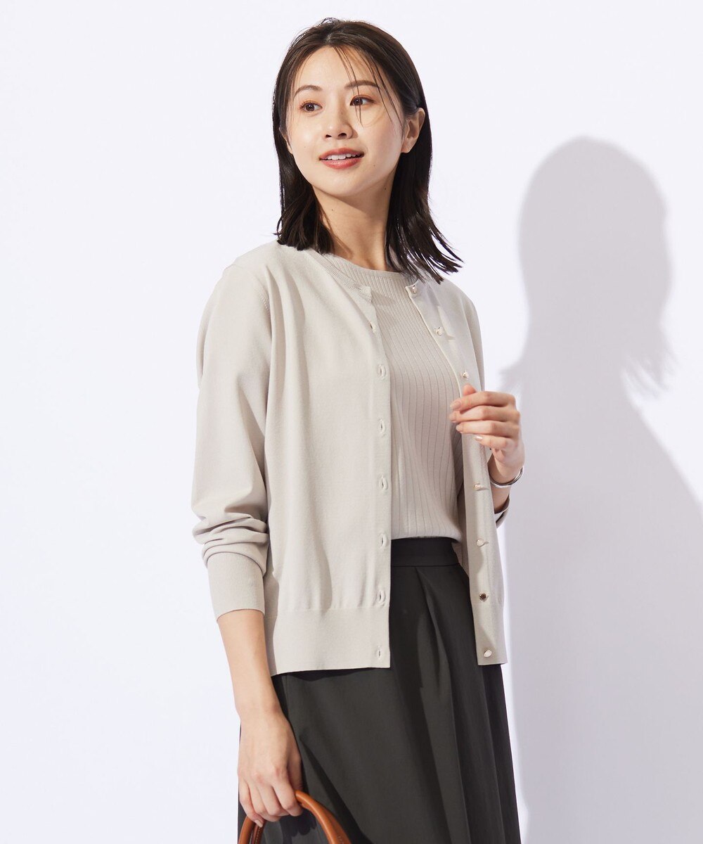 【オンワード】 J.PRESS LADIES L（大きいサイズ）>トップス 【洗える】レーヨンエリートストレッチ クルーネック カーディガン ベージュ T13 レディース