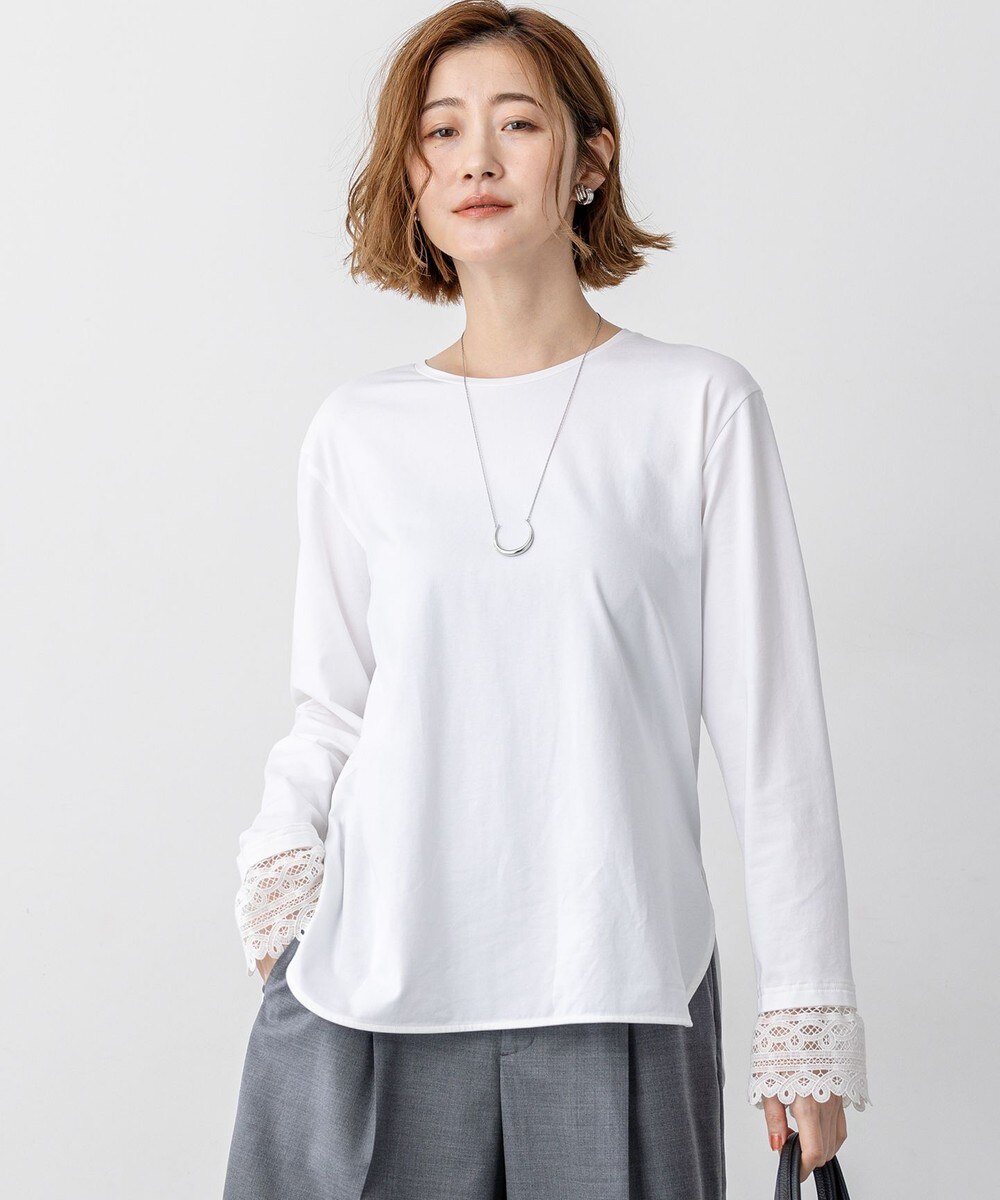 【オンワード】 23区>トップス 【洗える】ナチュラルコットンベア レースレイヤード カットソー ホワイト 38 レディース