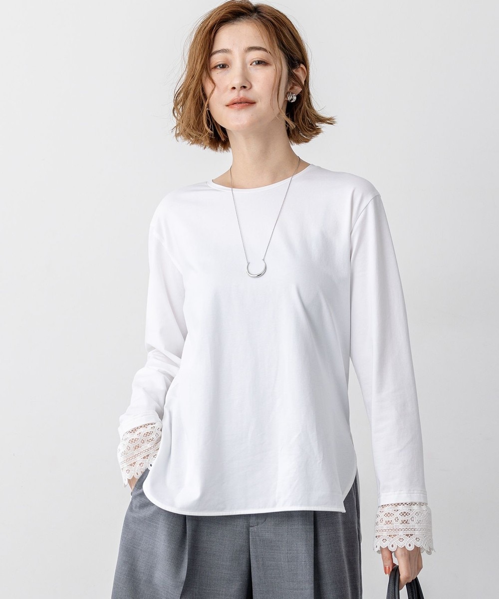 【オンワード】 23区>トップス 【洗える】ナチュラルコットンベア レースレイヤード カットソー ホワイト 40 レディース 【オンワード】 23区>トップス 【洗える】ナチュラルコットンベア レースレイヤード カットソー ホワイト 40 レディース