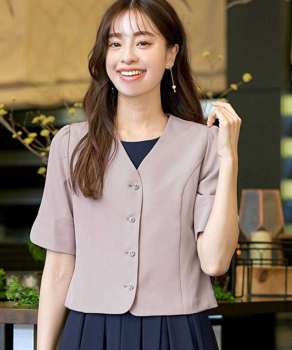 【洗える】ビジューボタン半袖ジャレロ