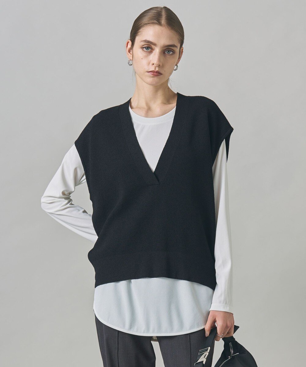 【オンワード】 ICB>トップス 【洗える】 ウールテンセルミニブークレ ニットベスト ブラック S レディース