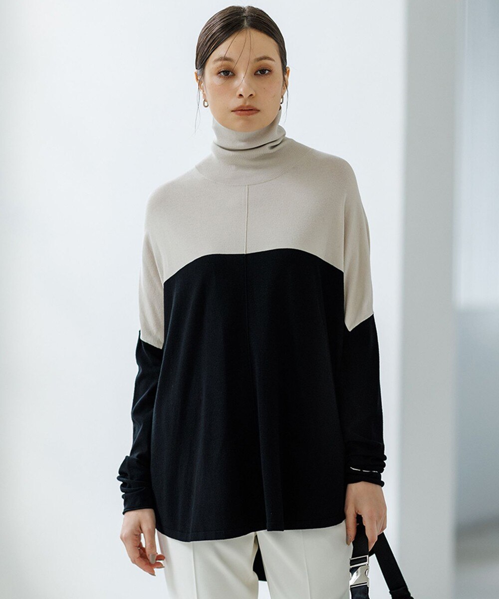 【オンワード】 ICB L（大きいサイズ）>トップス 【WEB限定カラーあり・洗える】 ヴィスコースワイド タートルネックプルオーバー トープ×ブラック L レディース