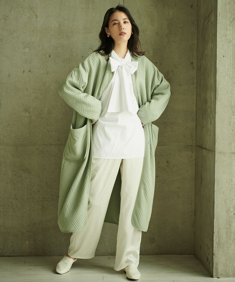 【オンワード】 #Newans>ジャケット/アウター 【洗える】キルティングジャージーロングコート スモーキーグリーン 1 レディース 【送料無料】