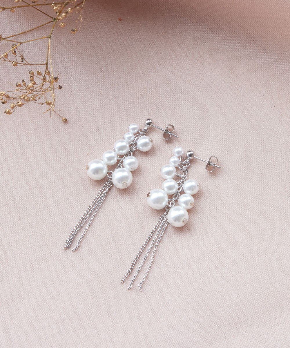 パール+タッセルチェーンピアス
