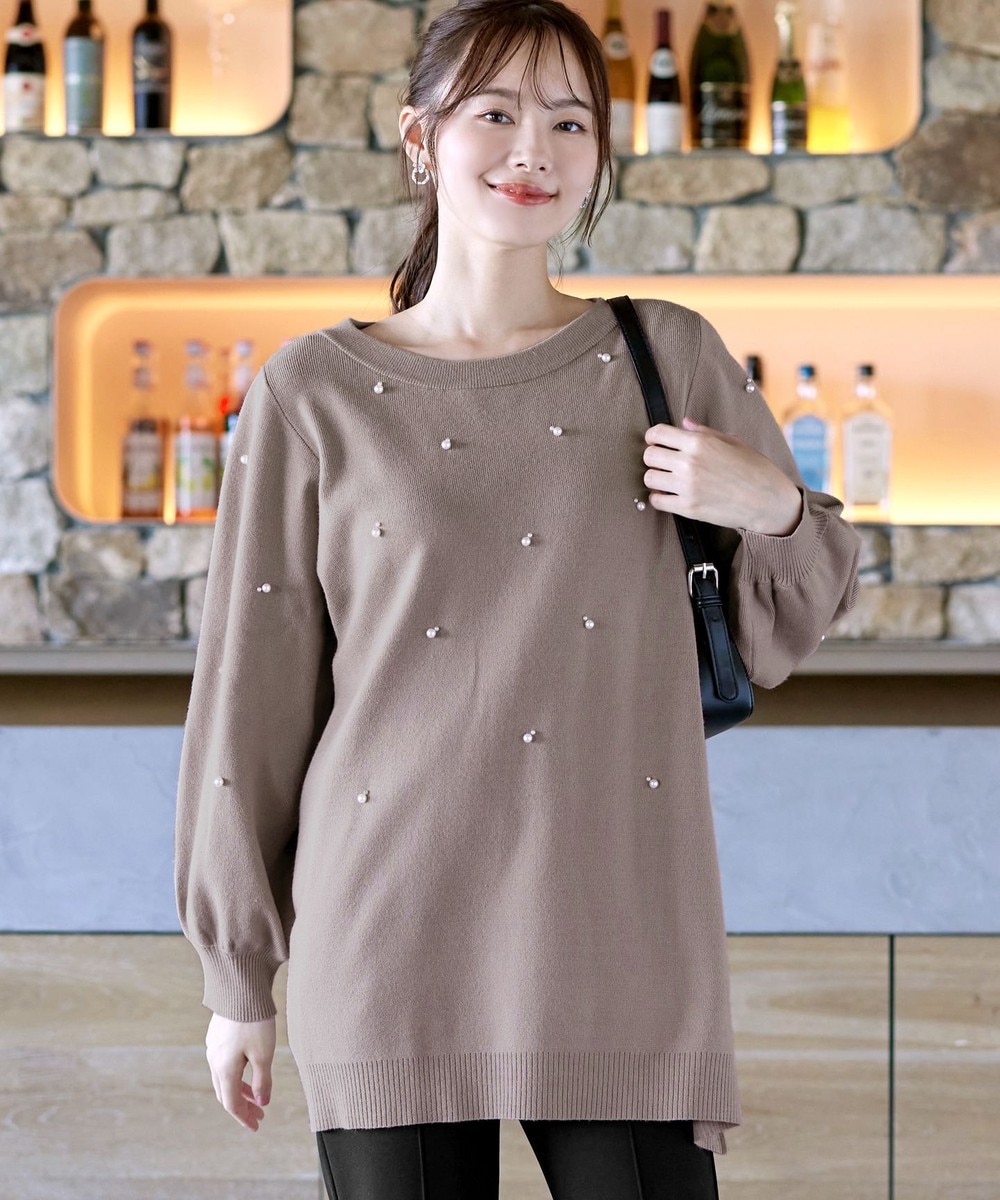 【洗える】パール付きニットチュニック