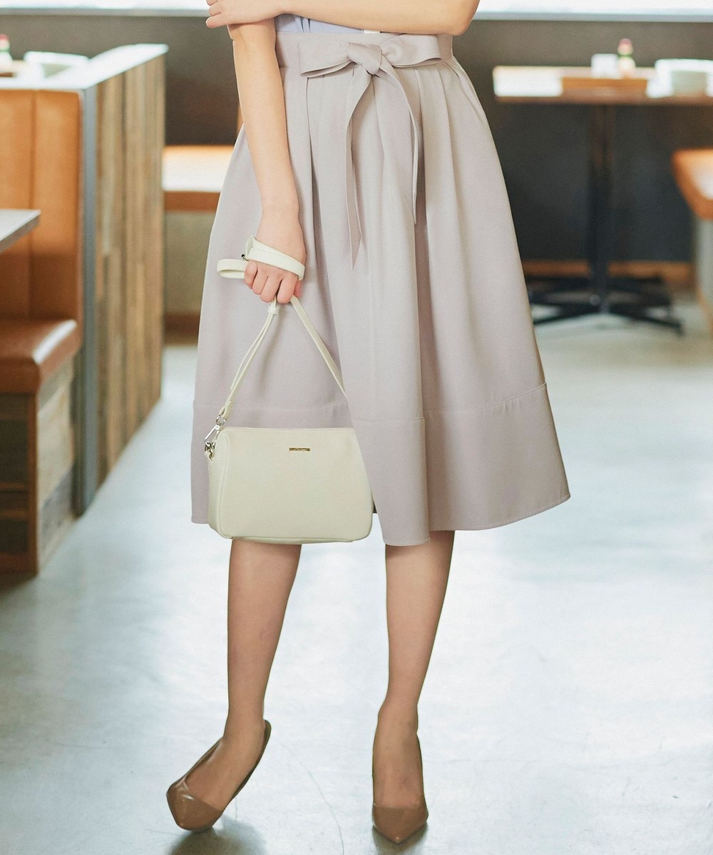 【洗える】リボン付きフレアスカート