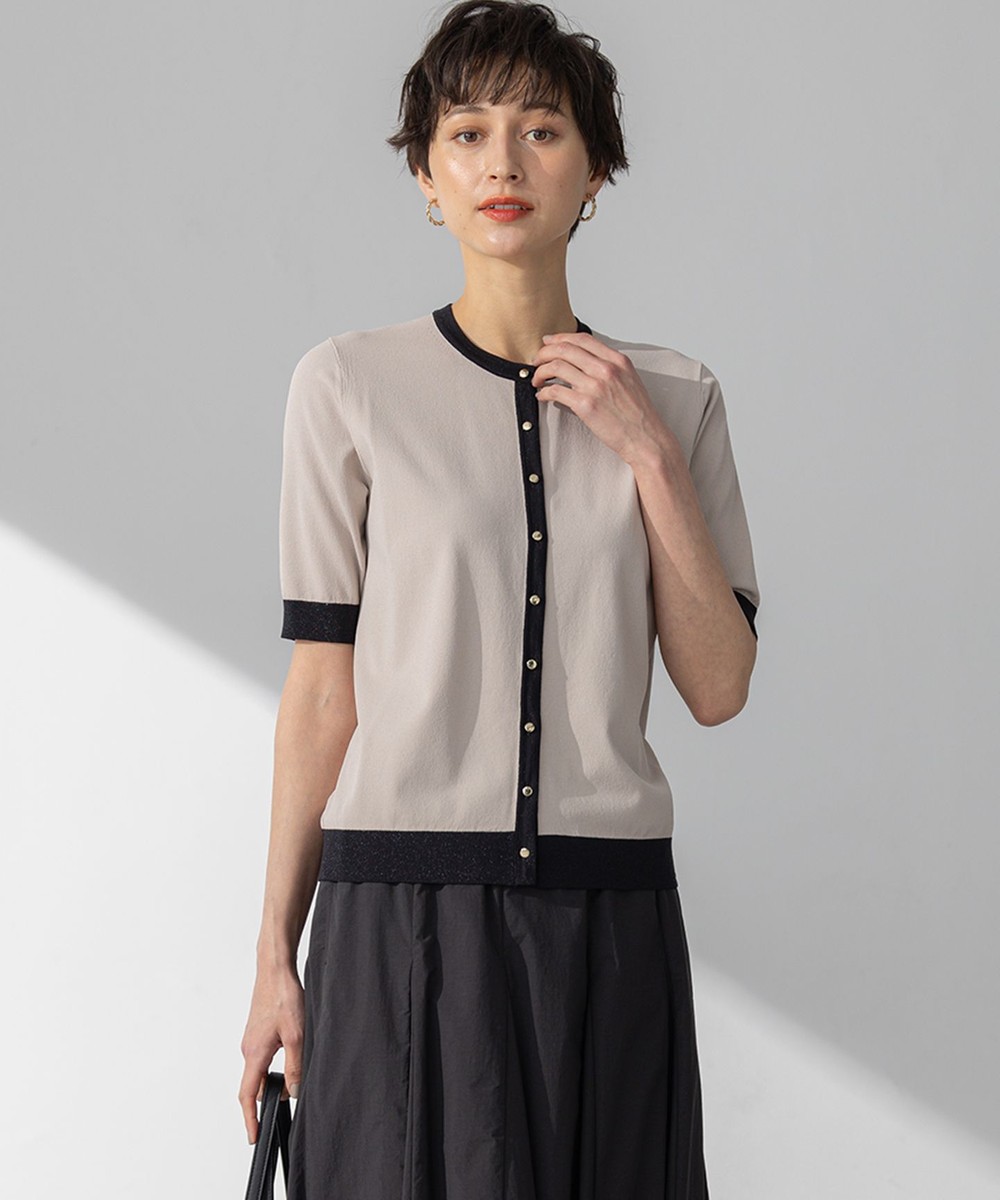 【オンワード】 23区 L(大きいサイズ)>トップス 【WEB & 一部店舗限定/洗える】レーヨンポリエステルストレッチ 半袖 カーディガン ージュ×ブラックラメ 44 レディース 【オンワード】 23区 L(大きいサイズ)>トップス 【WEB & 一部店舗限定/洗える】レーヨンポリエステルストレッチ 半袖 カーディガン ージュ×ブラックラメ 44 レディース