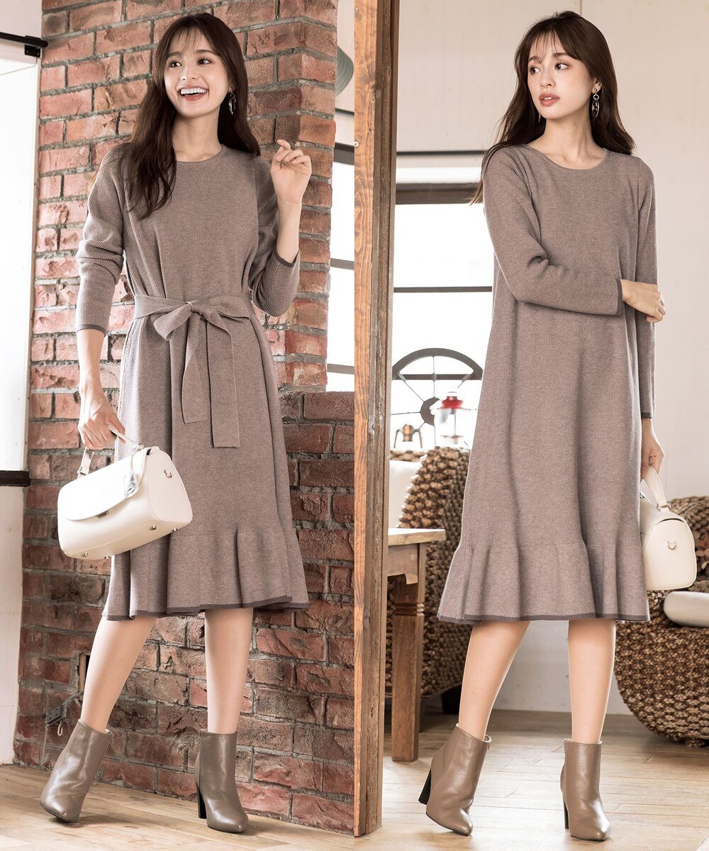 【洗える】体型カバーも叶うフレアヘム配色ニットワンピース