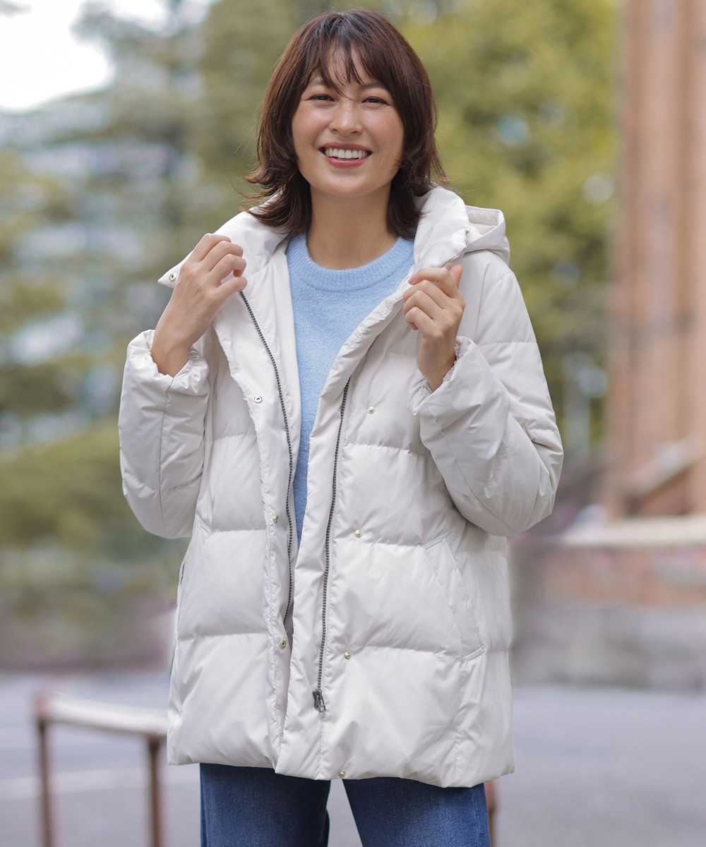 【オンワード】 J.PRESS LADIES>ジャケット/アウター 【洗える・2way】タフタダウン ミドル丈 コート アイボリー 7 レディース 【オンワード】 J.PRESS LADIES>ジャケット/アウター 【洗える・2way】タフタダウン ミドル丈 コート アイボリー 7 レディース