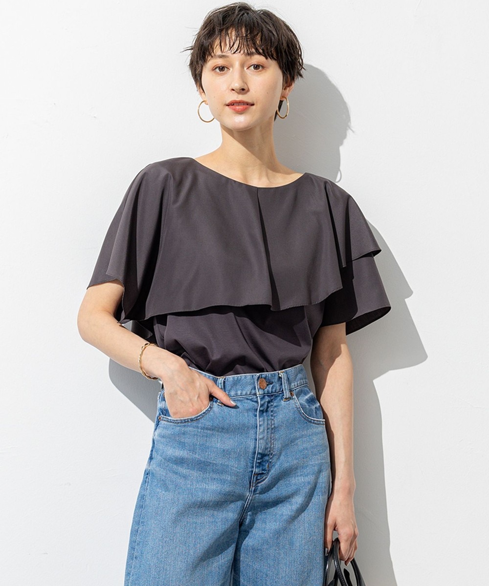 【オンワード】 23区 L(大きいサイズ)>トップス 【汗じみ防止/洗える】スムースデザイン ラッフルカラー カットソー ダークブラウン 46 レディース 【オンワード】 23区 L(大きいサイズ)>トップス 【汗じみ防止/洗える】スムースデザイン ラッフルカラー カットソー ダークブラウン 46 レディース