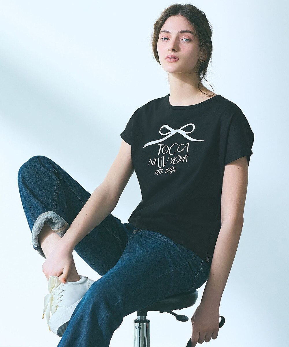 【オンワード】 TOCCA>トップス 【接触冷感・UV90%以上カット・洗える！】DANCING RIBBON Tシャツ ブラック M レディース