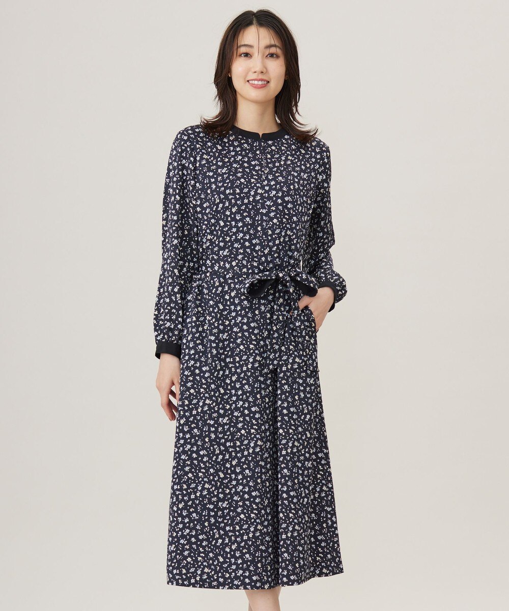 【オンワード】 J.PRESS LADIES S（小さいサイズ）>ワンピース 【洗える】スパンウェーブフラワープリント ワンピース ネイビー P7 レディース