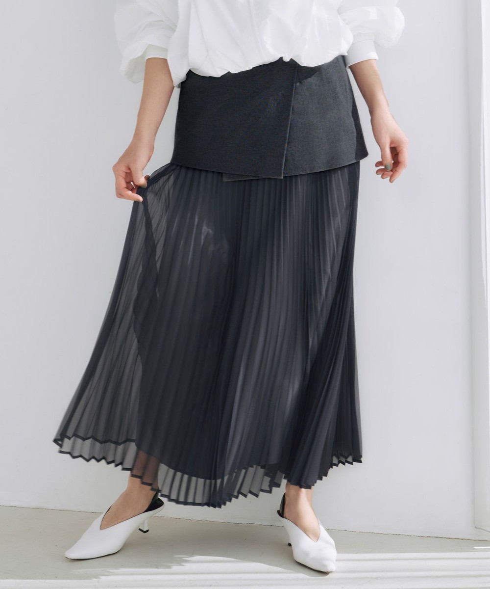 【オンワード】 ICB>スカート 【洗える】LooseWeave ドッキングプリーツスカート チャコール 6 レディース 【オンワード】 ICB>スカート 【洗える】LooseWeave ドッキングプリーツスカート チャコール 6 レディース